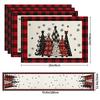 5Pcs Christmas Buffalo Plaid Placemats And Table Runner Set Cute Snowman Print Heat Resistant For Christmas Decoration