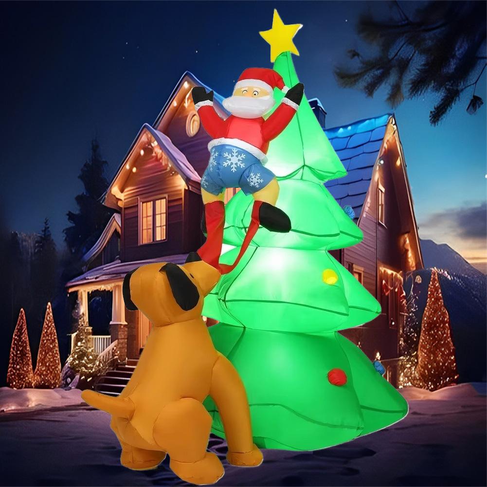 Décorations Gonflables de Noël Chien Poursuit le Père Noël Ornement Lumineux Gonflable de Noël Ambiance de Noël Décor Extérieur Modèle