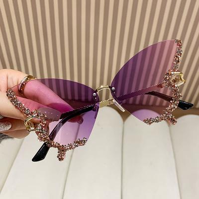 Luxus Diamant Schmetterling Sonnenbrille Damen Marke Y2K Vintage Randlos Übergroß Sonnenbrille Damen Brillen