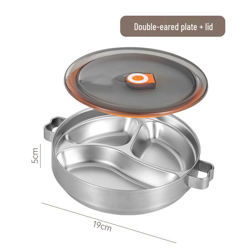 

ZISIZ Stainless Steel Divided Dinner Plate with Lid