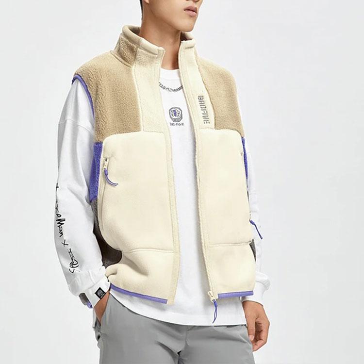 Li Ning Badfive Color Block Forro Polar Cálido Suelto Cuello Alto Chaleco Hombre Chalecos Caqui AMDR045-2