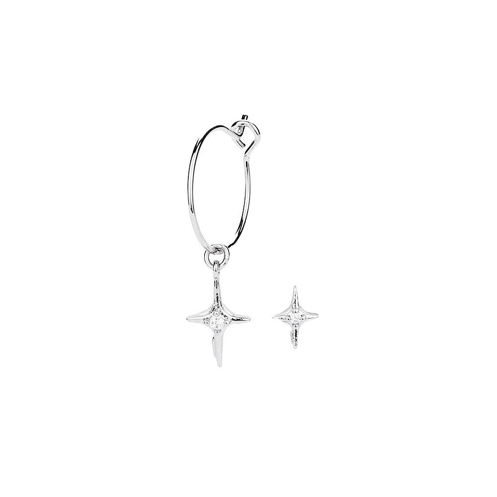 Gu Maoning, Asymmetrical Personality Small Earrings Female Style Design Cold Wind Circle Four Light Star Earrings