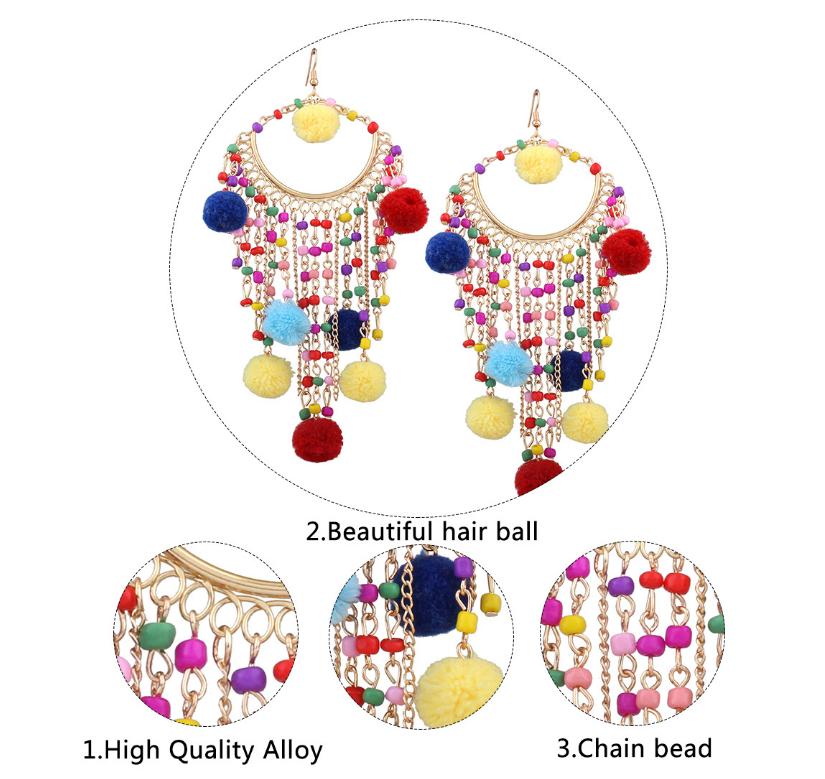 Women's Sweet Tassels Beads & Pompons Ear Pendants Long Dangle Earrings Eardrop Ladies Jewelry Christmas Gift