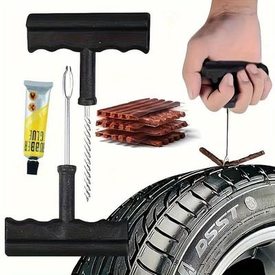Flat Tire Repair Kit with Pack Tire Plugs Stainless Steel Bits with Durable Handles - Portable & Heavy Duty Puncture Kit Automotive
