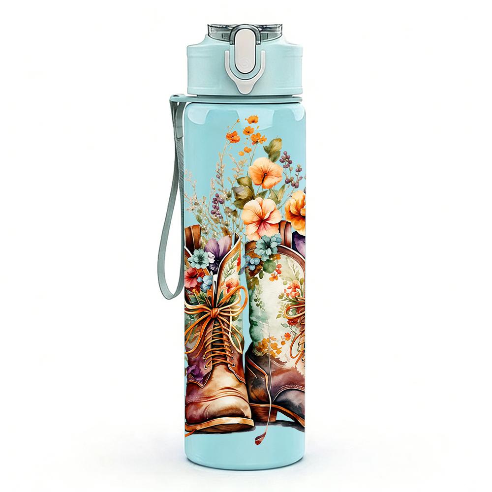 1PC Cowboy Hat Rose Valentine 750ml Color Plastic Sports Water Bottle Leakproof Flip Straw Lid Suitable for Sports Office Home Use