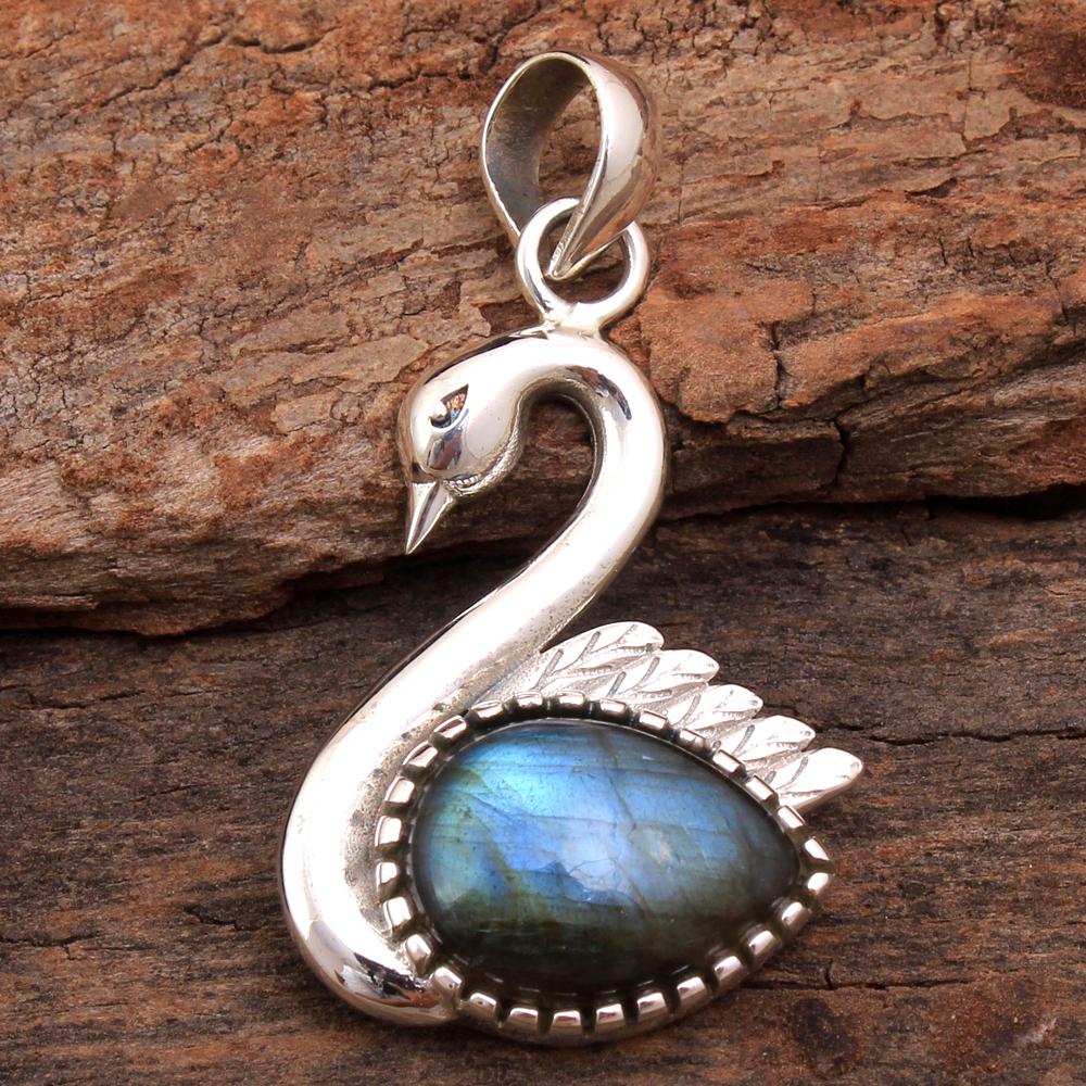 

Серебряные очаровательные ювелирные изделия, стерлинговое серебро 925 пробы, ларимар, лабрадорит, черный оникс, лунный камень, женский кулон в виде лебедя синий