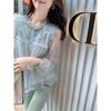 Camicetta da Donna in Chiffon Ruffles e Strass Stile Francese