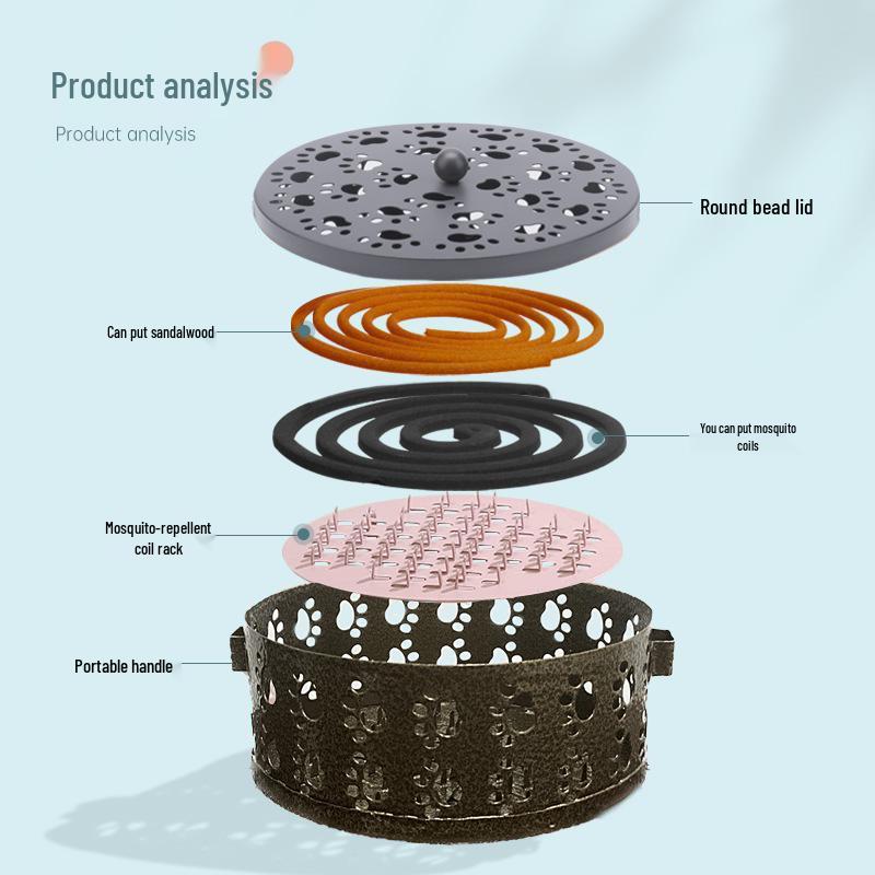 Cat Paw Incense Burner and Mosquito Coil Holder - Fireproof Iron Art Aroma Diffuser with Lid for Indoor Use.