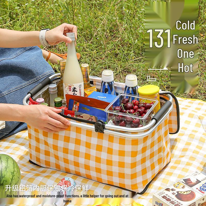 Tragbarer Faltbarer Isolierter Picknickkorb mit Kühlakku für Outdoor-Camping und Frischhaltung