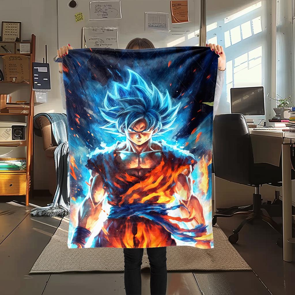 1pz Coperta in Flanella con Stampa Dragon Ball Super, Alta Qualità per Tutte le Stagioni, Decorazione per la Casa, Calore e Comfort, Perfetta per Regali di Natale