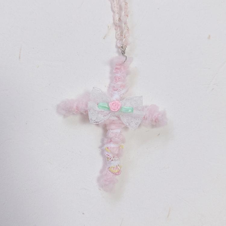 Adjustable Lace Crosses Necklace With Fabric Roses Handmade Vintage Designs for Women's Stylish Layer Accessories