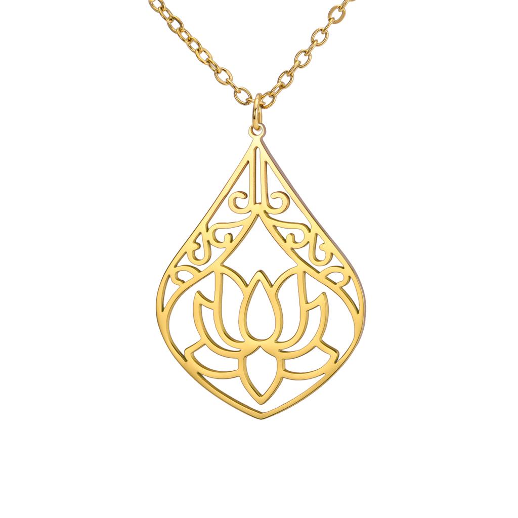 LIKGREAT Lotus Pendant Necklace Lotus Flower Double Layer Choker Stainless Steel Buddhist Yoga Meditation Jewelry Gift for Women