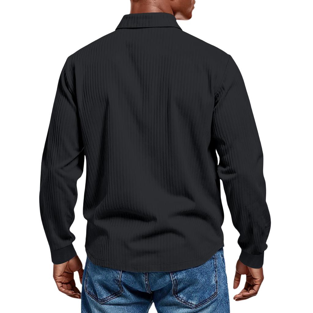 Men's Casual Style Solid Color Loose  Shirt Long-sleeved Top