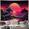 Retro Wave Sunset Ocean Landscape Wall Tapestry Machine Washable All Season Decor Art Print Synthwave Design Home Quick Setup