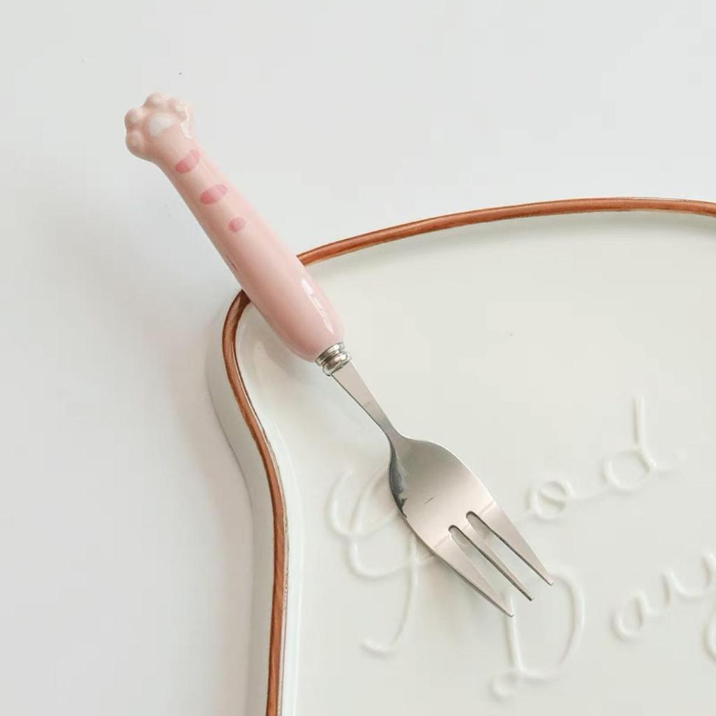 Stilvolles Niedliches Tigergriff Edelstahl Besteck: Tierpfote Cartoon Dessertlöffel- und Gabelset