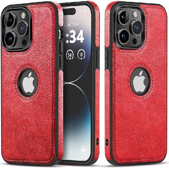 Unique Design Luxury Leather Business Phone Case for iPhone 15 Pro Anti-Slip Scratch Resistant Ultra Slim Protective Case (2023,6.1”) (Brown)