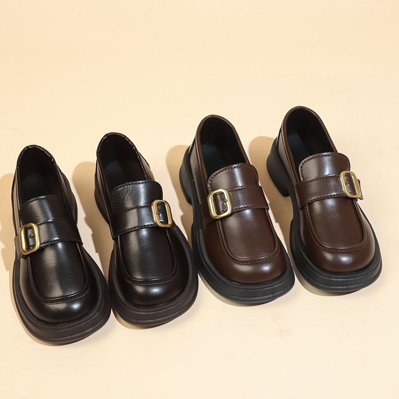 Round head Lun brown platform small leather shoes women's new autumn versatile skirt thick heel single shoes