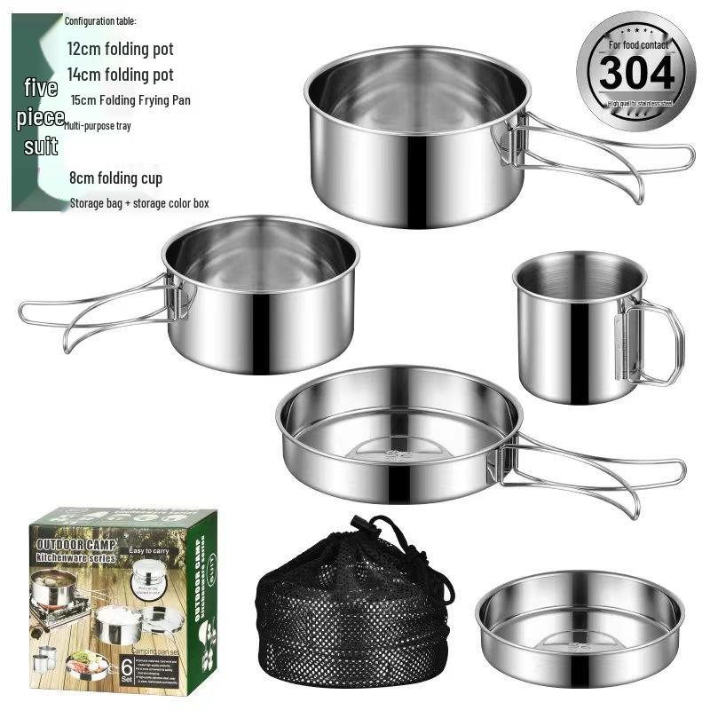 

Набор портативной посуды из нержавеющей стали 304 для кемпинга, походов, пеших прогулок и пикников со складными столовыми приборами