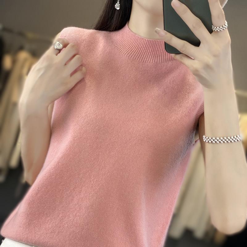 Women Tank 100% Wool Sleeveless MODERN NEW SAGA Spring Autumn T-shirt Turtleneck Knit Wool Top Soft Basic Vest Female