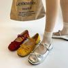 Student Silver Double Bow Mary Jane Shoes New Round Head Flat Sole Shoes with Skirt Buckle Beanie Shoes