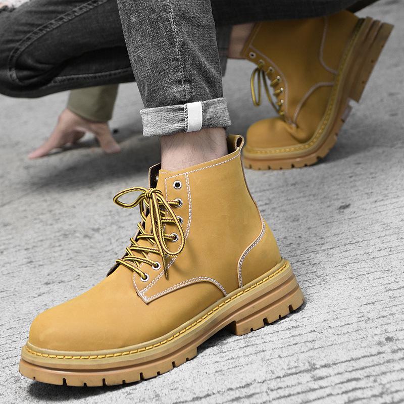 Frosted bumblebee Martin boots men's autumn thickened thick heel short boots thick-soled retro tooling mountaineering boots