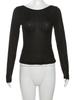 Women Autumn Long-sleeved Slash Neck Crops Tops Elastic Sexy Slim Backless T-Shirts Female New Fashion Lace-up Solid Top Tees