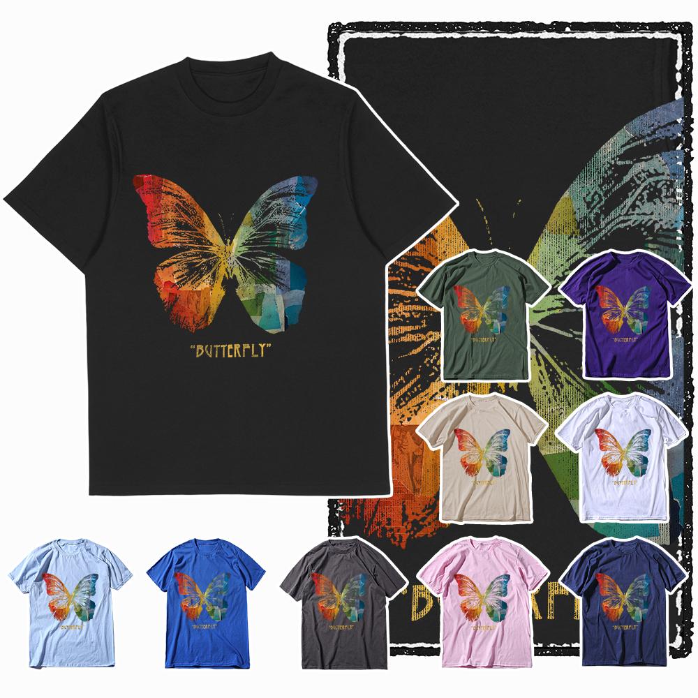 Coolmind X0113 Butterfly Vibes 100 cotton exclusive graphic Unisex tshirt big size streetwear t shirt for Unisex tee shirts