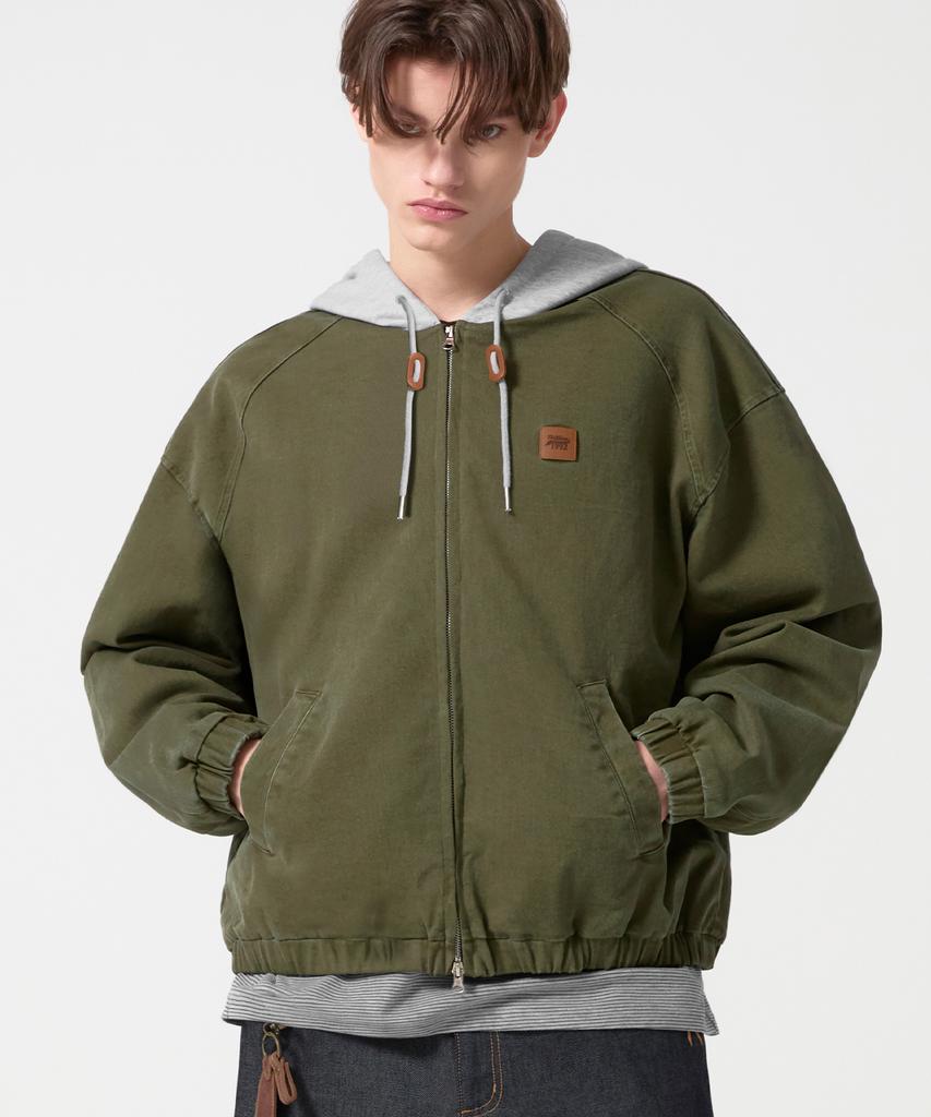 Trillion 2Way Vintage Washed Cotton Zip-Up Hoodie_Khaki