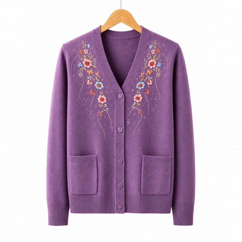 Hodo Women's V-Neck Embroidered Knit Cardigan