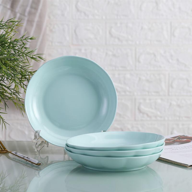 Haoya Скандинавские подглазурные целадоновые тыквы Глубокие керамические обеденные тарелки - Набор из 4 штук