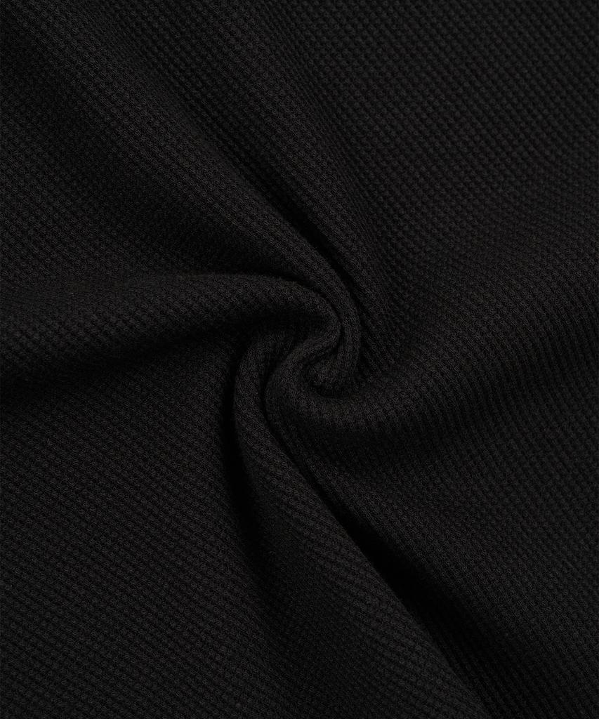 EXCONTAINER Henley Neck Waffle Half Sleeve (Black)