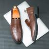 Luxury Brand Men Leather Shoes Black Slip On Croc Print Casual Mens Dress Shoes Wedding Office Banquet Loafers Shoes Men