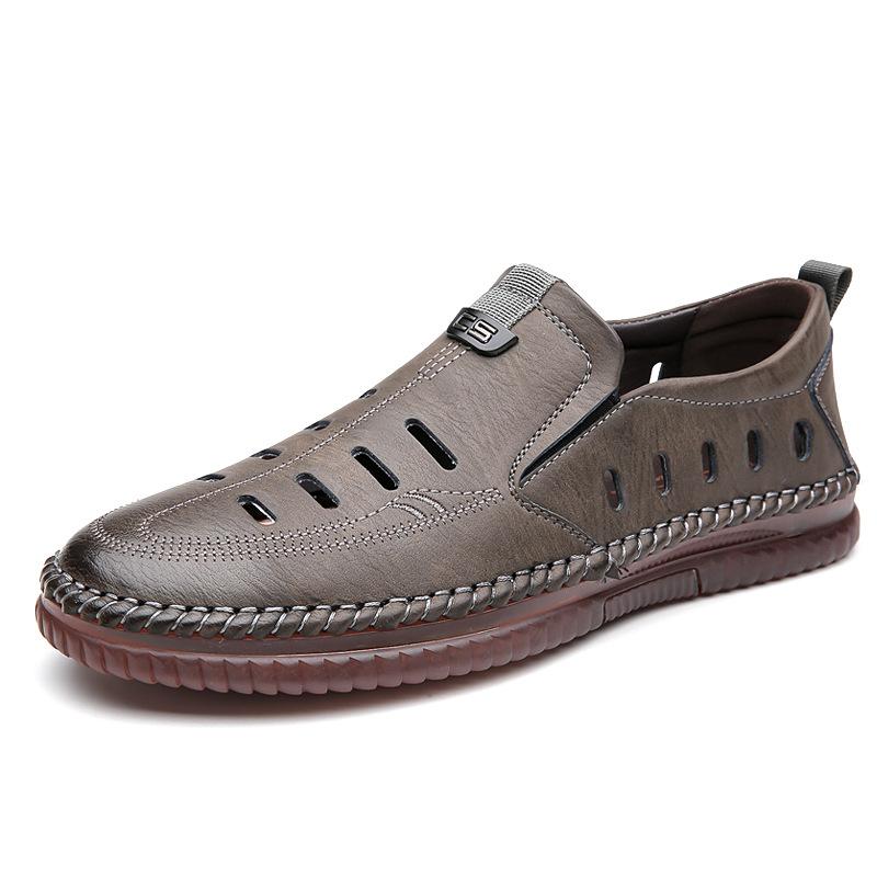 

Men s hollow leather shoes men s 2025 summer soft-soled soft leather breathable lazy sandals hole shoes dad shoes 38