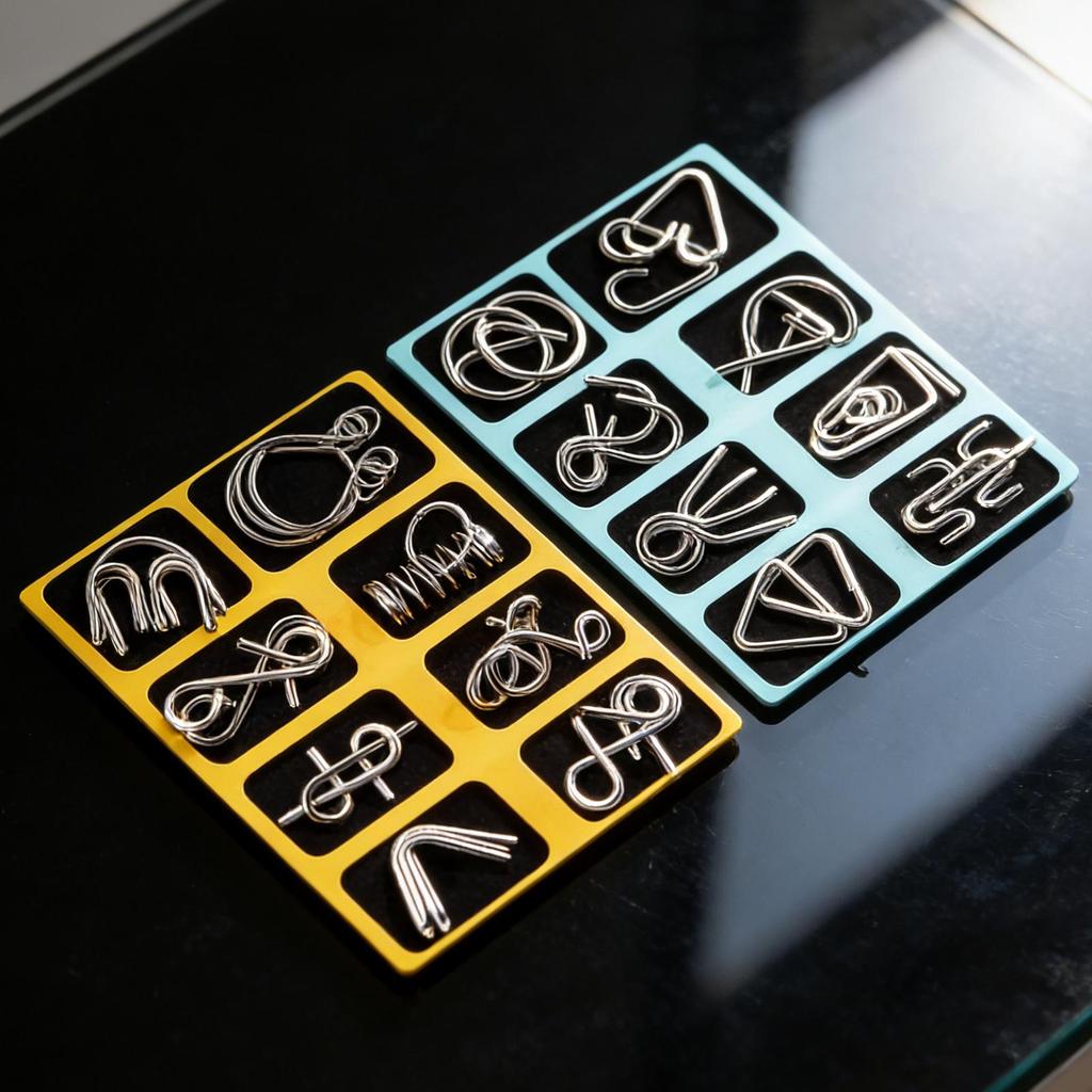 16pcs/Set Metal Brain Teaser Puzzles Interlock Unlock Ring Fun Metal Chinese Ring Puzzle Intelligent Brain Teaser for Kids Adult