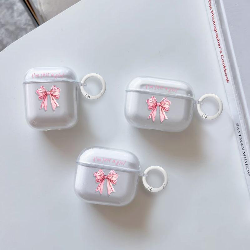 A transparent earphone case with fashionable bow pattern, suitable for AirPods 1/1/Pro/Pro1