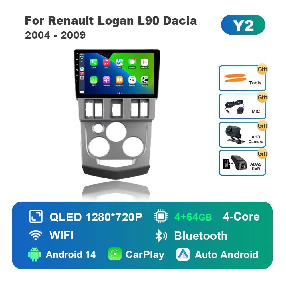 Car Video Multimedia player DSP Stereo for Renault Logan L90 Dacia 2004 - 2009 Android 14 GPS Navi WiFi IPS Screen 4G Bluetooth