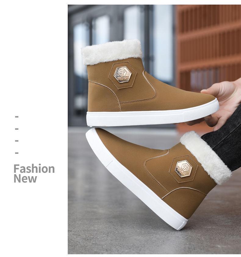 Pánské zimní teplé fleecem podšité semišové vysoké protiskluzové sněhule