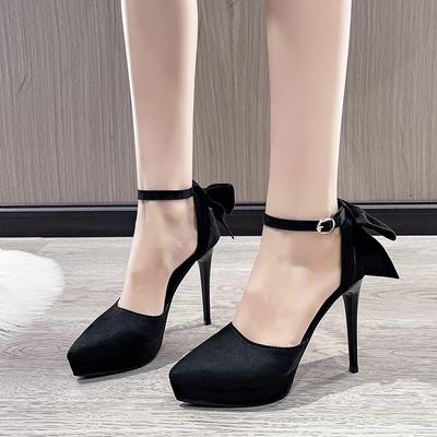 Fashion Elegant Bowknot Thin Heels Pumps Women Pointed Toe Ankle Strap Wedding Party Shoes Summer Sandals Woman High Heels Bride Shoes