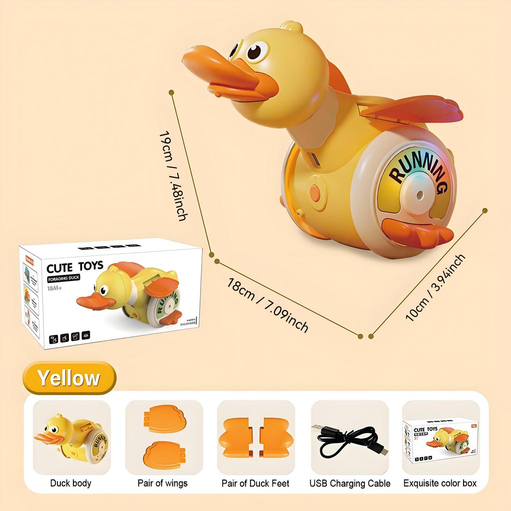 Musical Crawling Toy Duck - Electric Interactive Toy, LED Lights, 360° Spin, Soft Lighting, Sensory Play, Educational Gift