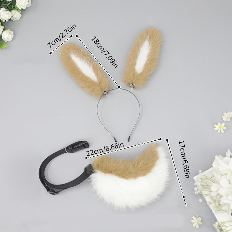 Soft Rabbits Tail Lovely Rabbits Ears Headband Plush Animal Tail Decorations Rabbits Ears Headwear for Halloween Party