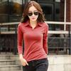 Damen Oberteile Revers Langarm Slim Fit Einfarbige Pullover Oberteile Weich Dehnbar Lässiges Hemd Arbeits Party Date Wear