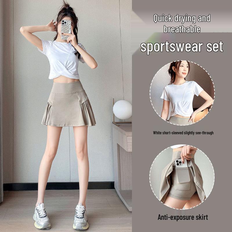 Women's Quick-Dry Badminton & Tennis Sportswear Set: Summer 2025 Short Sleeve Skirt for Fitness, Yoga, Morning Runs