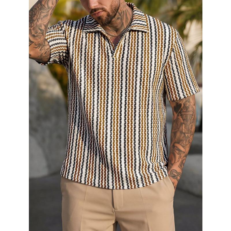 Summer Fashion Knitted Crochet Lapel Men's Short Sleeved Casual Vacation Polo Shirt