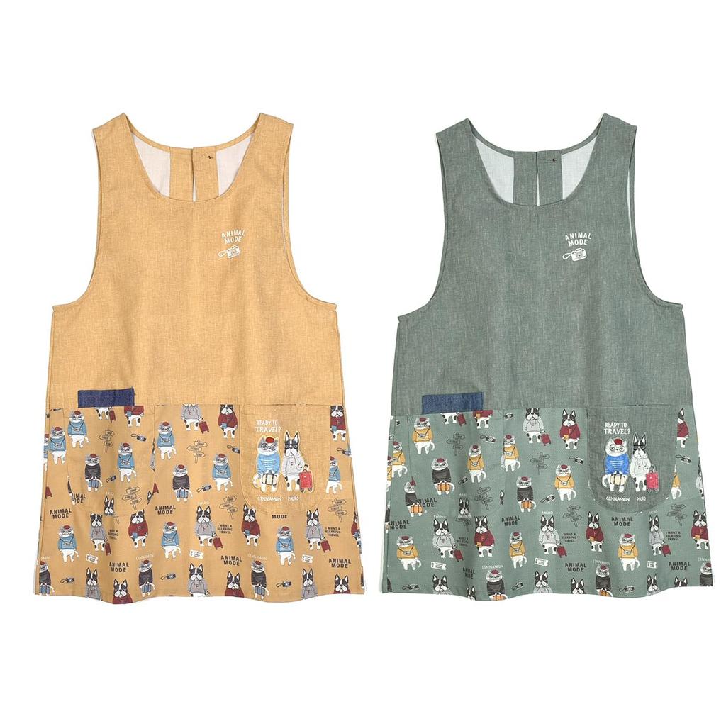 Apron Animal Mode Button Ribbon Open Apron 247538 Green [Kusuguru Japan] M-L