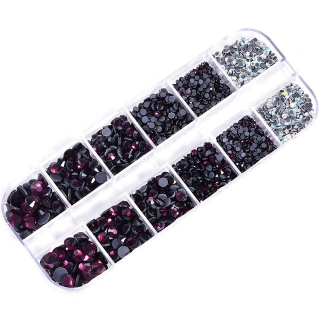 12-Grid Boxed Rhinestones, Glass Dmc Hot Diamonds, Crystal Clothing Accessories, Jewelry Diy Tool Set