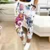 Summer Ladies Blossoms Plants Printed Sweatpants Loose Fit Drawstring Joggers Elastic Cuff Daily Casual Pants