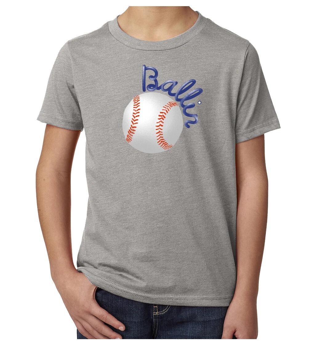 Ballin Baseball T-Shirt, Youth Tees, Kid s Baseball Shirts XL