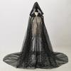 Stage Costume Shiny Hot Stamped Sequins Hooded Cape Halloween Cape Trailing Cosplay Costume Shawl *