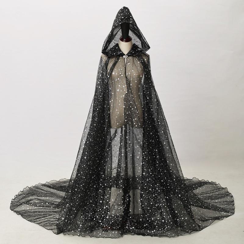 Stage Costume Shiny Hot Stamped Sequins Hooded Cape Halloween Cape Trailing Cosplay Costume Shawl *