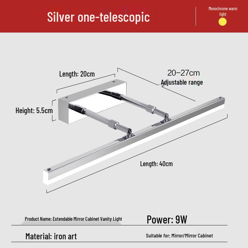 Nordic Minimalist LED Vanity Light, Telescopic Mirror Cabinet, Punch-Free, Three-Color Wall Light for Bathroom